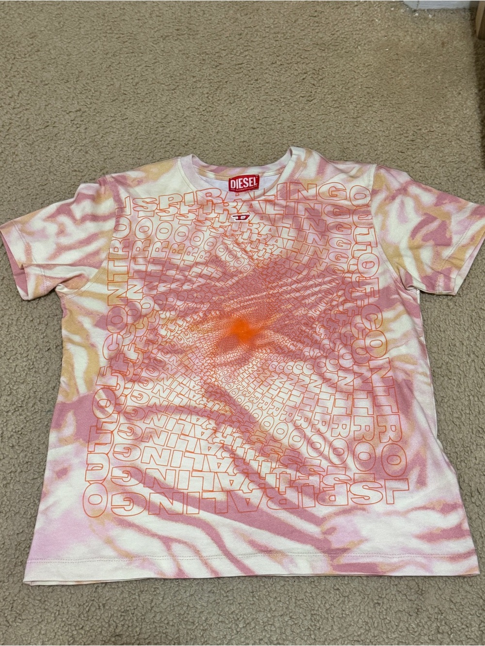 Diesel Women’s Pink & Orange Zebra Tie-Dye Graphic Tee Shirt SZ Small